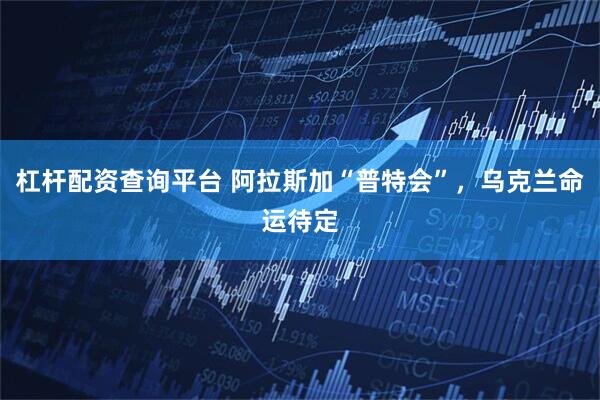 杠杆配资查询平台 阿拉斯加“普特会”，乌克兰命运待定